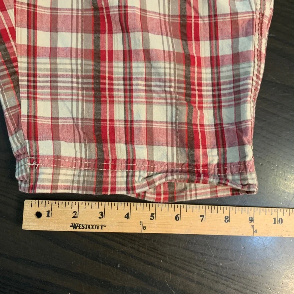 St Johns Bay Womens Plaid Shorts‎ Red Tan Cotton Size 10 Bermuda Casual Outdoors